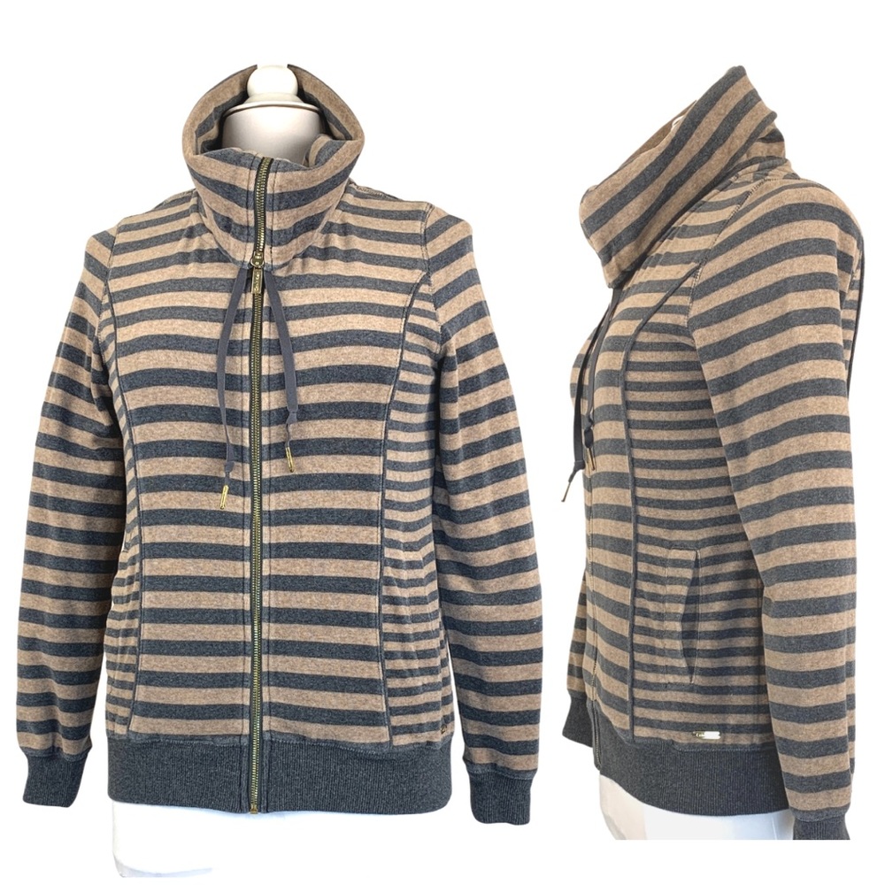 Calvin Klein Velour Striped Drawstring Turtleneck Zip Up Jacket size X-Small